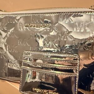 Michael Kors Shiny Silver Embossed Clutch